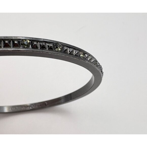 Ann Taylor Loft Metal Bangle Bracelet Black Studded Spike Rhinestone Accents - Picture 3 of 7